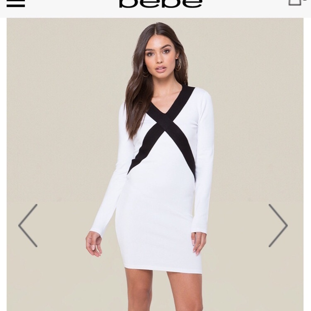 Bebe white long sleeve sweater dress